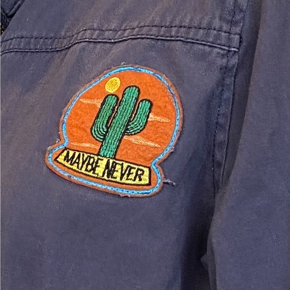Miss London Faded Distressed Blue Drawstring Patched Jacket - Picture 11 of 15